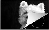KitchenYeah® Inductie beschermer 81x52 cm - West Highland terrier op zwarte achtergrond - zwart wit - Kookplaataccessoires - Afdekplaat voor kookplaat - Inductiebeschermer - Inductiemat - Inductieplaat mat