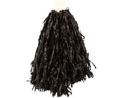 2x Stuks cheerball/pompom zwart met ringgreep 28 cm - Cheerleader verkleed accessoires