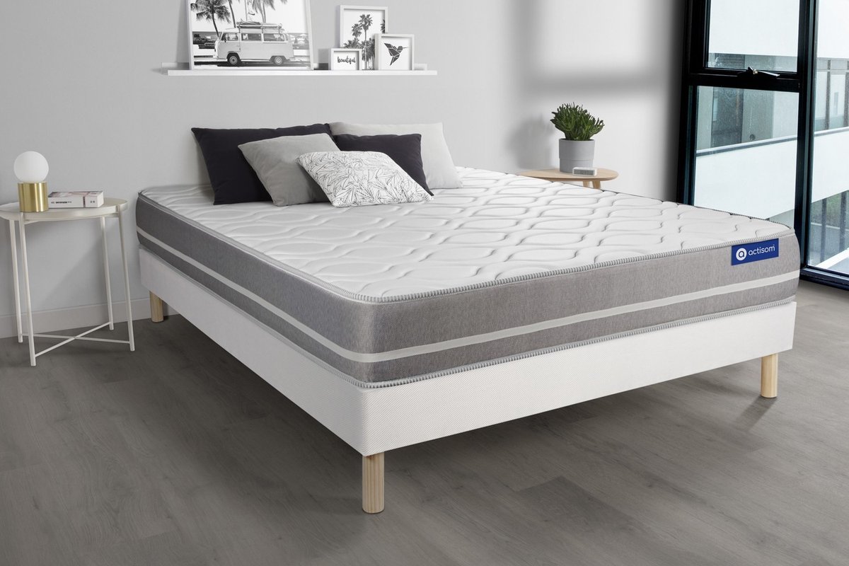 Complete boxspring met matras tweepersoons- Actisom Actilatex touch wit - Latex en traagschuim - 140 x 210 cm