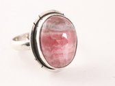 Ovale zilveren ring met rhodochrosiet - maat 16.5