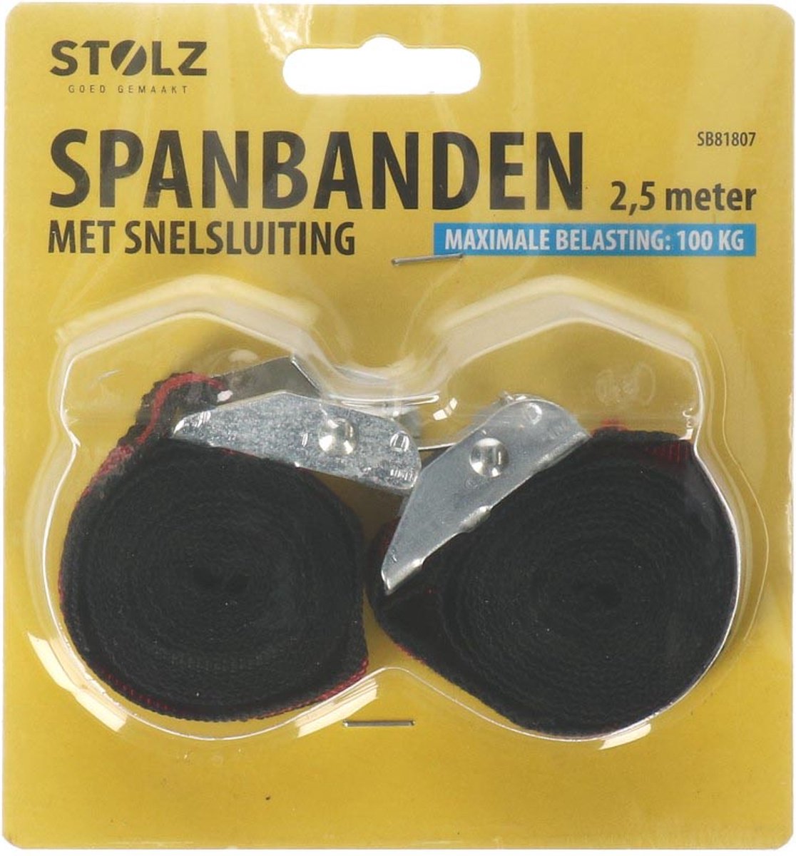 Spandbandenset - 2,5 Meter - 100KG belasting - Met snelsluiting - 2 stuks - Spandband - Spanbanden - Aanhanger - Set