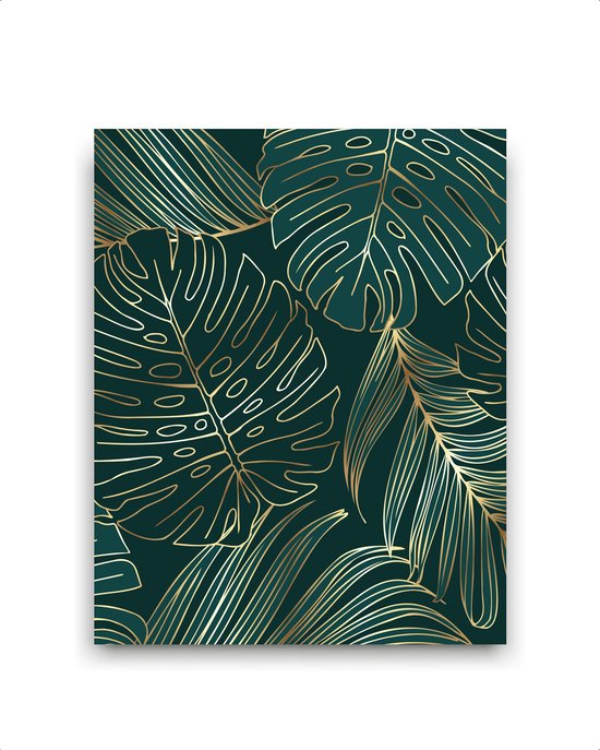 Schilderij  Gouden botanische palmboom bladeren - midden / Planten / Bladeren / 50x40cm