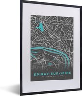 Fotolijst incl. Poster - Frankrijk – Épinay-sur-Seine – Stadskaart – Plattegrond – Kaart - 30x40 cm - Posterlijst