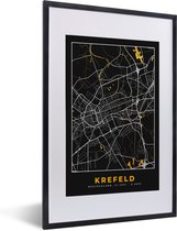 Fotolijst incl. Poster - Krefeld - Goud - Stadskaart - Plattegrond - Kaart - Duitsland - 40x60 cm - Posterlijst
