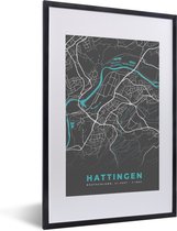 Fotolijst incl. Poster - Hattingen – Stadskaart – Blauw – Plattegrond – Stadskaart – Kaart - Duitsland - 40x60 cm - Posterlijst
