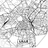 Poster Lille - Stadskaart - Frankrijk - Kaart - Plattegrond - Zwart wit - 50x50 cm