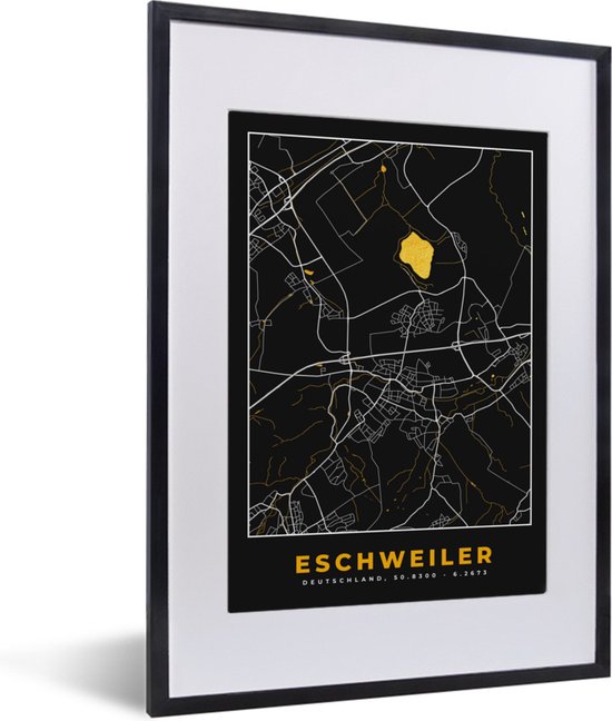 Fotolijst incl. Poster - Goud – Duitsland – Plattegrond – Gold – Stadskaart – Kaart – Eschweiler - 30x40 cm - Posterlijst