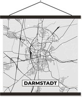 Posterhanger incl. Poster 40x40 cm - Schoolplaat - Plattegrond - Duitsland - Darmstadt - Kaart - Stadskaart - Textielposter - Zwarte latten - Plattegrond
