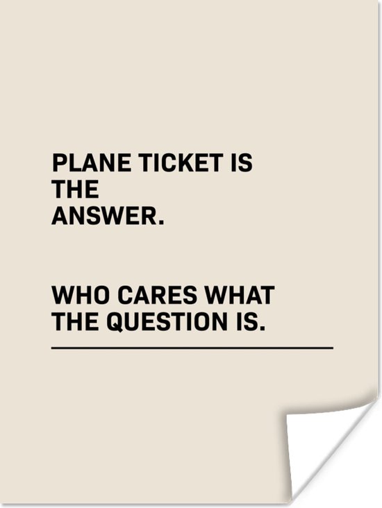 Affiche Proverbes - Citations - Le billet d'avion est la réponse - Qui se soucie de la question - Voler - 30x40 cm