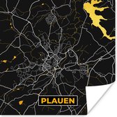 Poster Duitsland – Black and Gold – Plauen – Stadskaart – Kaart – Plattegrond - 75x75 cm