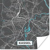 Poster Plattegrond – Kassel – Blauw – Stadskaart – Kaart - Duitsland - 100x100 cm XXL