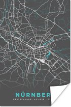 Poster Stadskaart – Plattegrond – Duitsland – Blauw – Nürnberg – Kaart - 60x90 cm