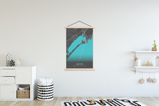 Porte-affiche avec Poster - Affiche scolaire - Sète - Plan de la ville - Carte - Carte - France - 120x180 cm - Lattes vierges