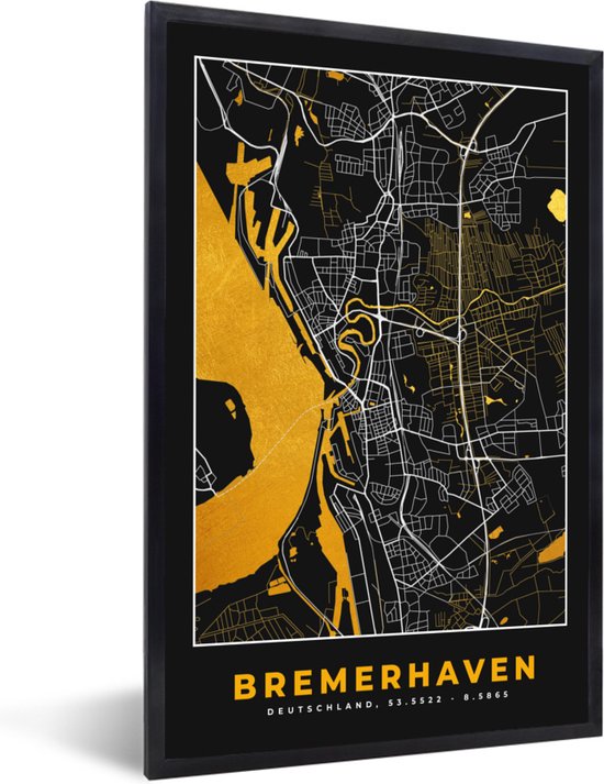 Cadre photo avec poster - Bremerhaven - Goud - Plan de ville - Carte - Allemagne - 80x120 cm - Cadre poster