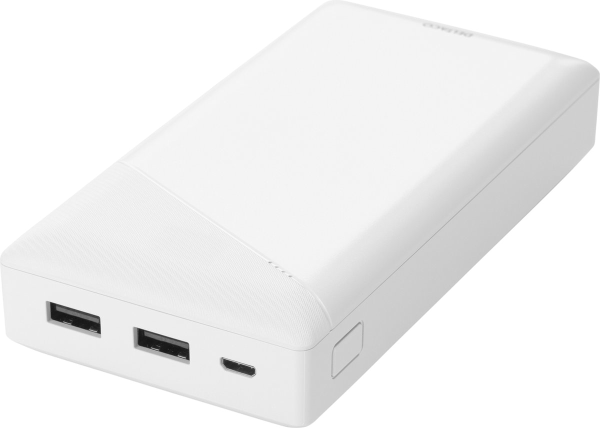 Deltaco - Powerbank - 20.000 mAh - 2x USB-A - 2 poorten - Wit