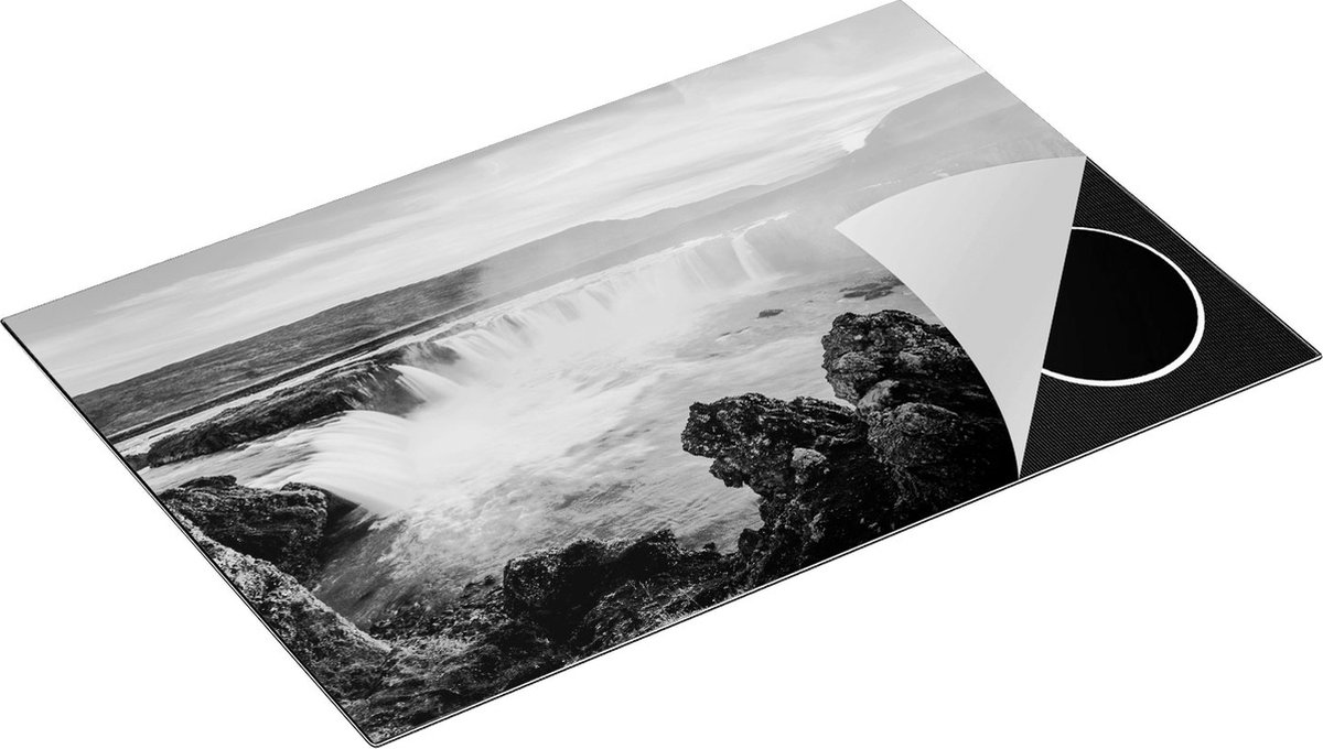 Chefcare Inductie Beschermer Watervallen bij Zonsondergang - Zwart Wit - 80x50 cm - Afdekplaat Inductie - Kookplaat Beschermer - Inductie Mat