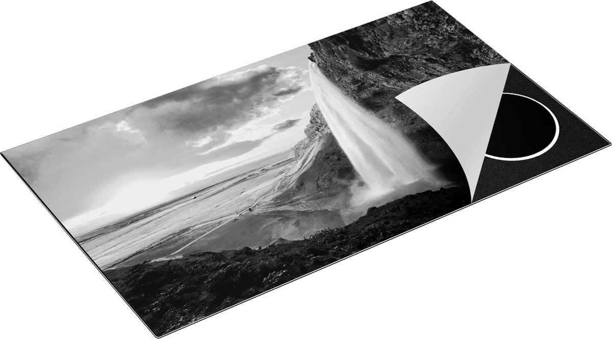 Chefcare Inductie Beschermer Waterval in IJsland met Zonsondergang - Zwart Wit - 90x52 cm - Afdekplaat Inductie - Kookplaat Beschermer - Inductie Mat