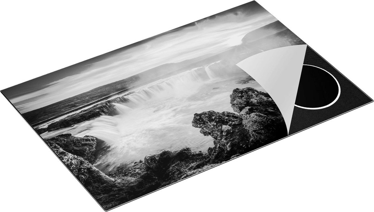 Chefcare Inductie Beschermer Watervallen bij Zonsondergang - Zwart Wit - 80,2x52,2 cm - Afdekplaat Inductie - Kookplaat Beschermer - Inductie Mat