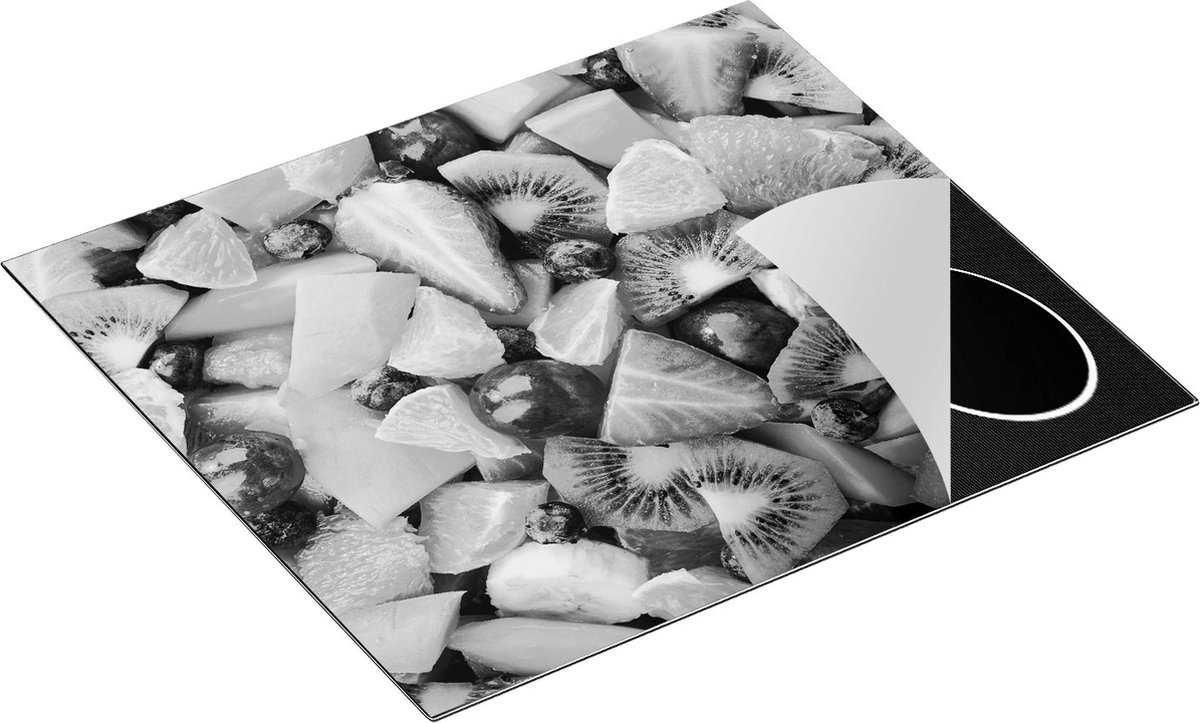 Chefcare Inductie Beschermer Diverse Kleurrijke Fruit Achtergrond - Zwart Wit - 59x51 cm - Afdekplaat Inductie - Kookplaat Beschermer - Inductie Mat