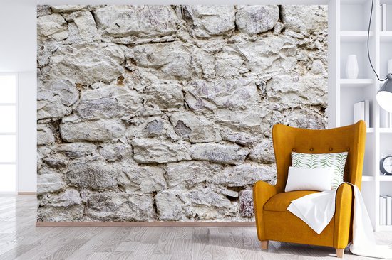 Papier peint Papier peint photo en vinyle - Mur de pierres anciennes en blanc largeur 295 cm x hauteur 220 cm - Tirage photo sur papier peint (disponible en 7 tailles)
