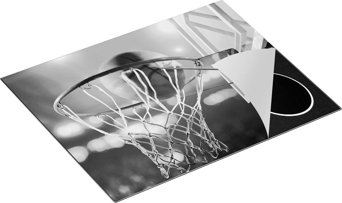 Chefcare Inductie Beschermer Basketbal in Ring - Hoepel - Bord - Zwart Wit - 65x50 cm - Afdekplaat Inductie - Kookplaat Beschermer - Inductie Mat