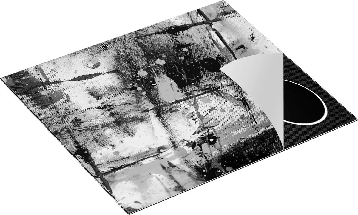 Chefcare Inductie Beschermer Abstracte Kunst - Kleurvolle Hand Gemaakte Acryl - Zwart Wit - 57,6x51,6 cm - Afdekplaat Inductie - Kookplaat Beschermer - Inductie Mat