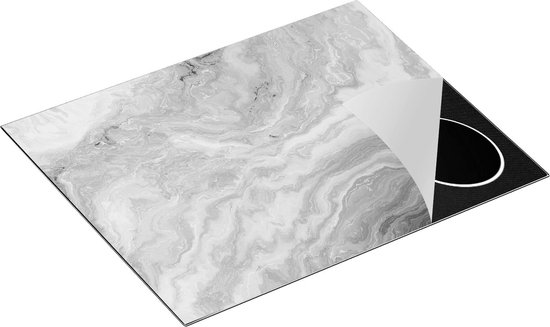 Chefcare Inductie Beschermer Witte Marmer - Abstracte Kunst - Zwart Wit - 65x52 cm - Afdekplaat Inductie - Kookplaat Beschermer - Inductie Mat