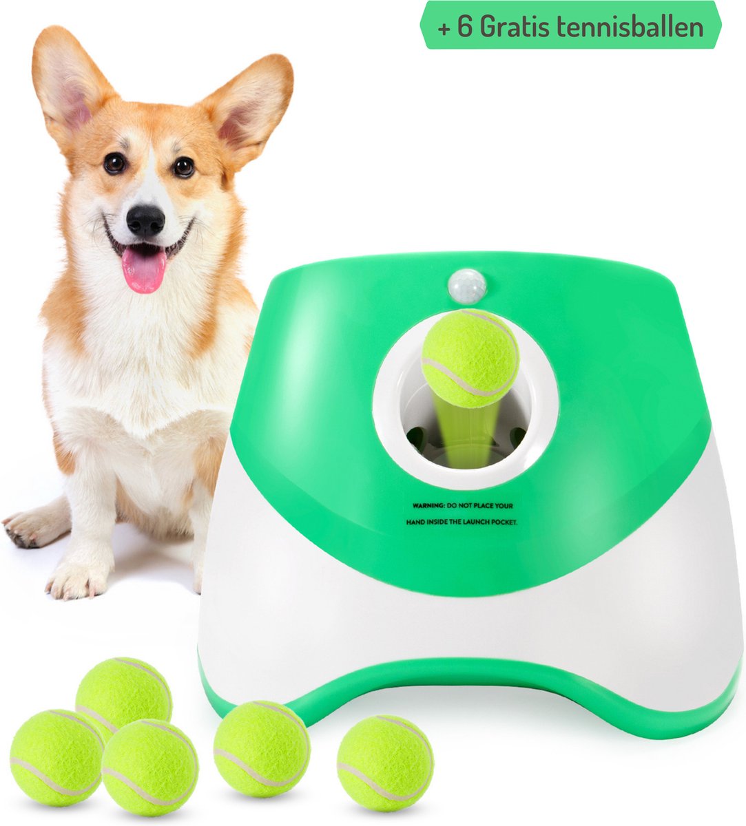 PeddyPal Ballenwerper voor honden - Ballenwerper automatisch - Honden Speelgoed - Ballenwerper - Groen - Oplaadbaar - Schiet tot 10 meter - Gratis 6 tennisballetjes - Apporteer speelgoed - Dierendag