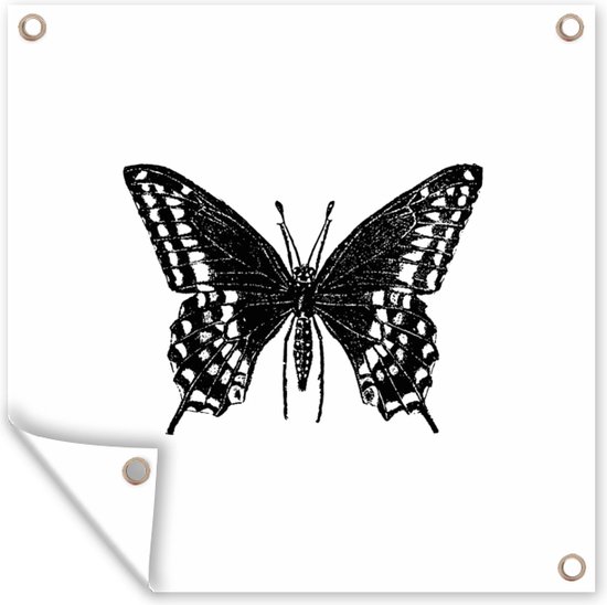 Tuinposter - Vlinder - Insecten - Botanisch - Zwart wit - Vintage - 50x50 cm - Tuinschilderij - Schuttingposter - Tuindoek - Buitenposter