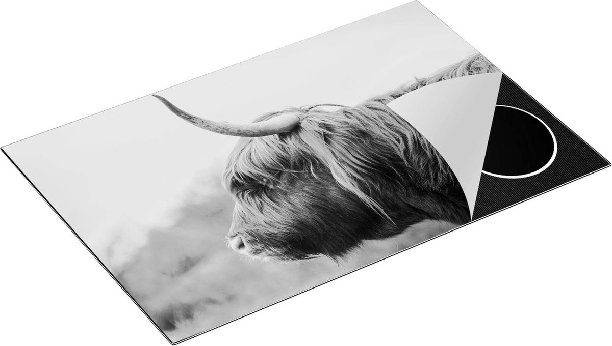 Chefcare Inductie Beschermer Schotse Hooglander in het Zwart Wit - 81x52 cm - Afdekplaat Inductie - Kookplaat Beschermer - Inductie Mat