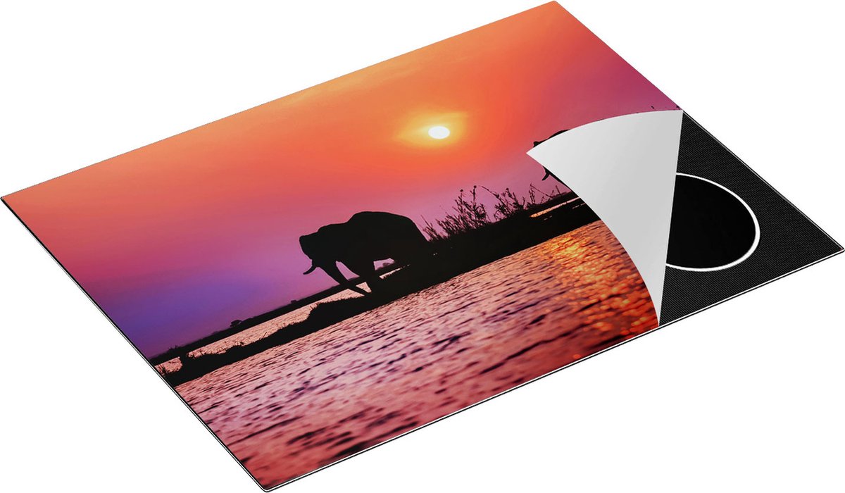 Chefcare Inductie Beschermer Twee Olifanten aan het Water bij Zonsondergang - 71x52 cm - Afdekplaat Inductie - Kookplaat Beschermer - Inductie Mat