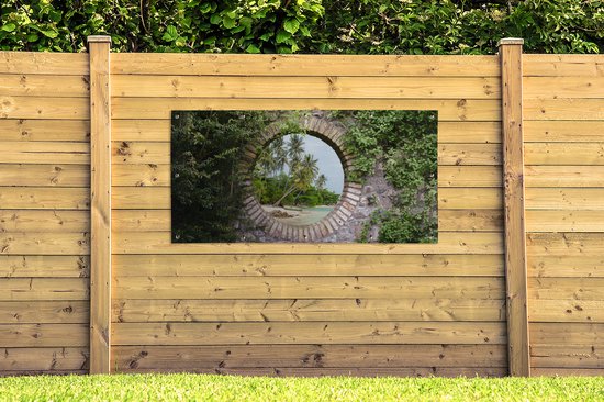 Affiche de jardin - Palmier - Plage - Tropical - Transparent - Affiche de clôture - 160x80 cm - Jardin- Toile de jardin