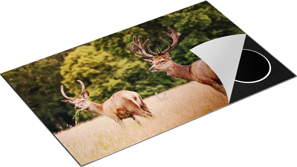 Chefcare Inductie Beschermer Twee Etende Herten in de Weide - 85x52 cm - Afdekplaat Inductie - Kookplaat Beschermer - Inductie Mat