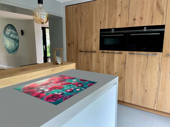 Chefcare Inductie Beschermer Rode Bloemen - 77x59 cm - Afdekplaat Inductie - Kookplaat Beschermer - Inductie Mat