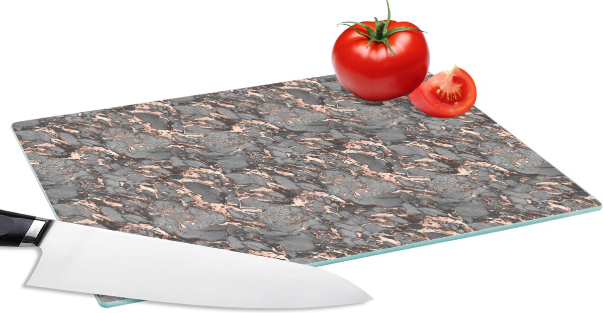 Glazen Snijplank - 28x20 - Marmer - Rose goud - Stenen - Snijplanken Glas