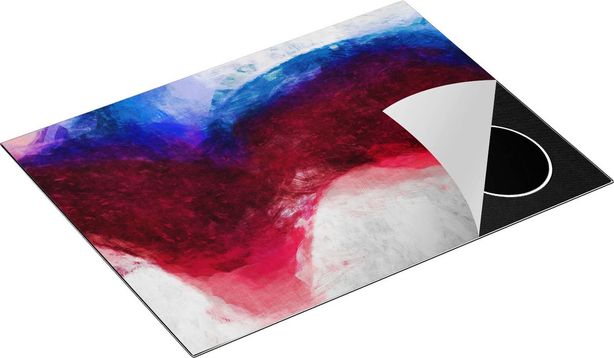 Chefcare Inductie Beschermer Abstracte Kunst - Ruige Penseelstreken Wit Rood Blauw - 71x52 cm - Afdekplaat Inductie - Kookplaat Beschermer - Inductie Mat