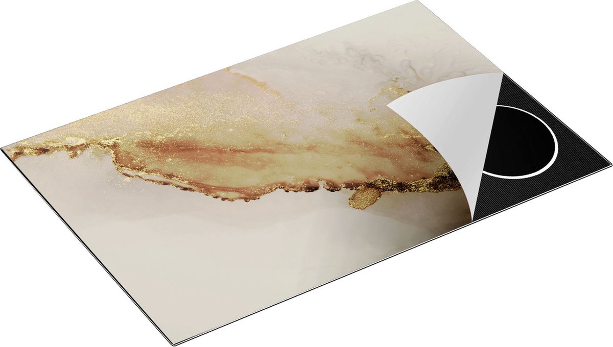 Chefcare Inductie Beschermer Abstracte Kunst - Bruin Goud Marmer - 78x52 cm - Afdekplaat Inductie - Kookplaat Beschermer - Inductie Mat