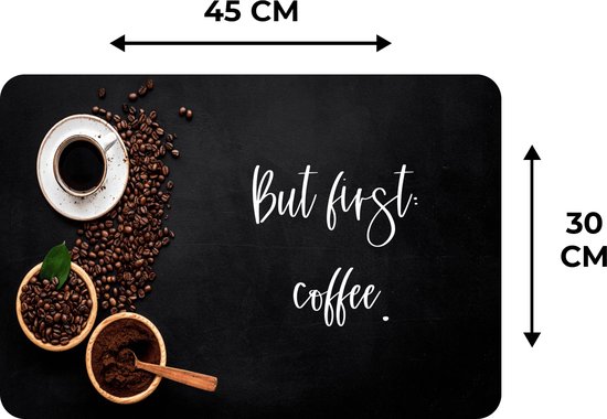 Set de table - Citations - Café - Proverbes - Mais premier café - 45x30 cm - 6 pièces - Résistant à la chaleur - Antidérapant - Coussinet - Amovible