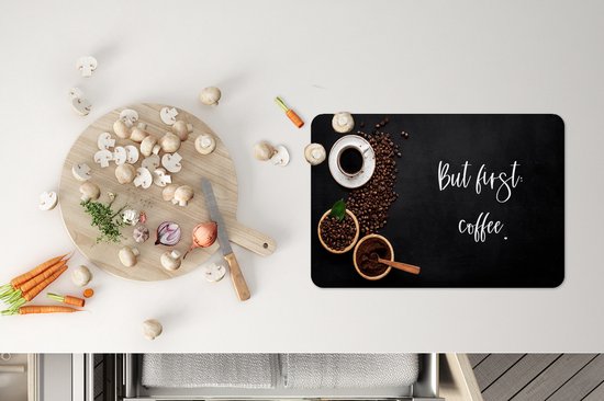 Set de table - Citations - Café - Proverbes - Mais premier café - 45x30 cm - 6 pièces - Résistant à la chaleur - Antidérapant - Coussinet - Amovible