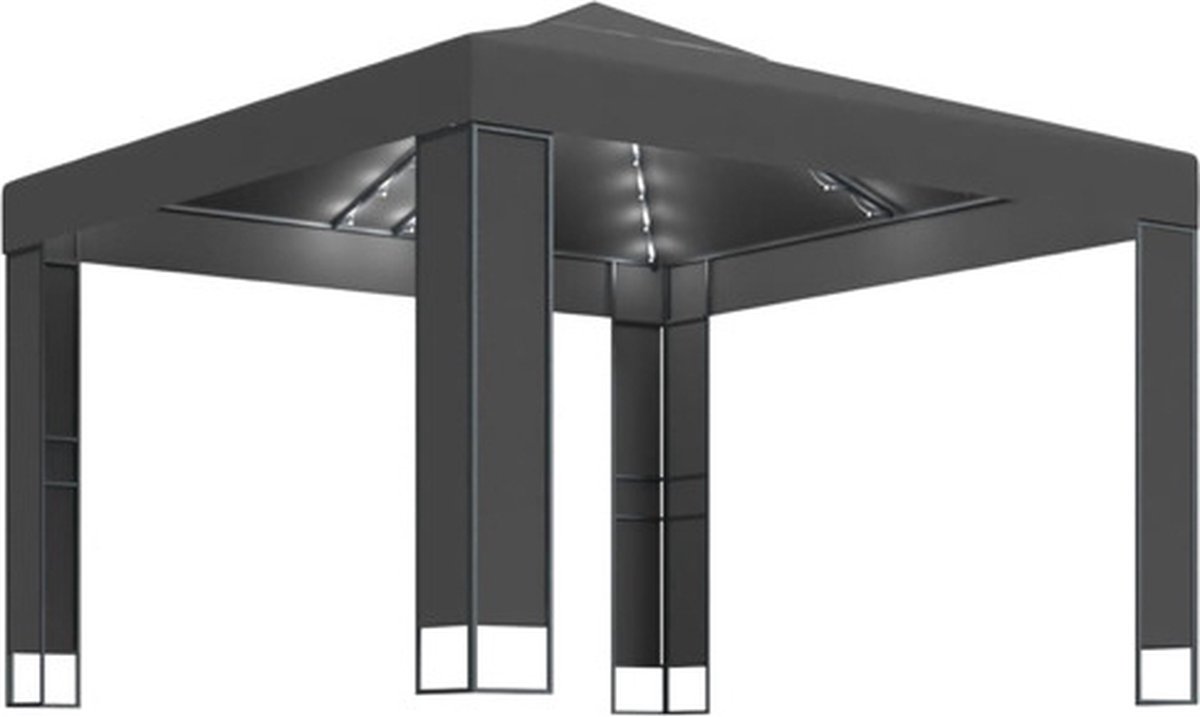 vidaXL Prieel met dubbel dak en LED-lichtslinger 3x3 m antracietkleur