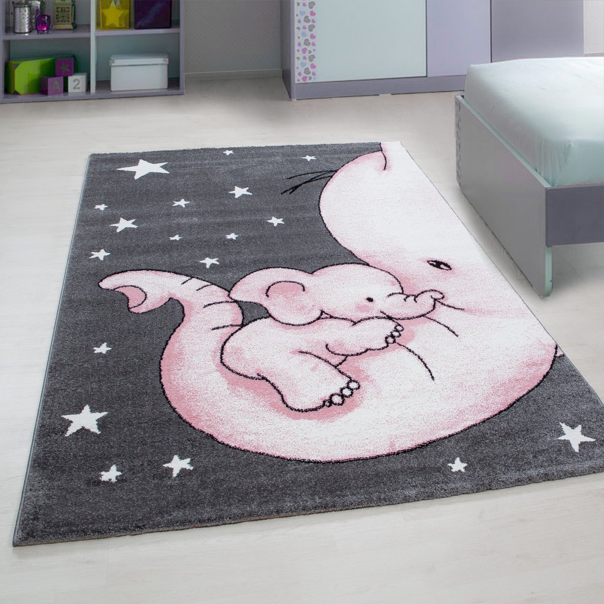 Muratap Kids Olifant Vloerkleed Kinderkamer Roze / Grijs Laagpolig