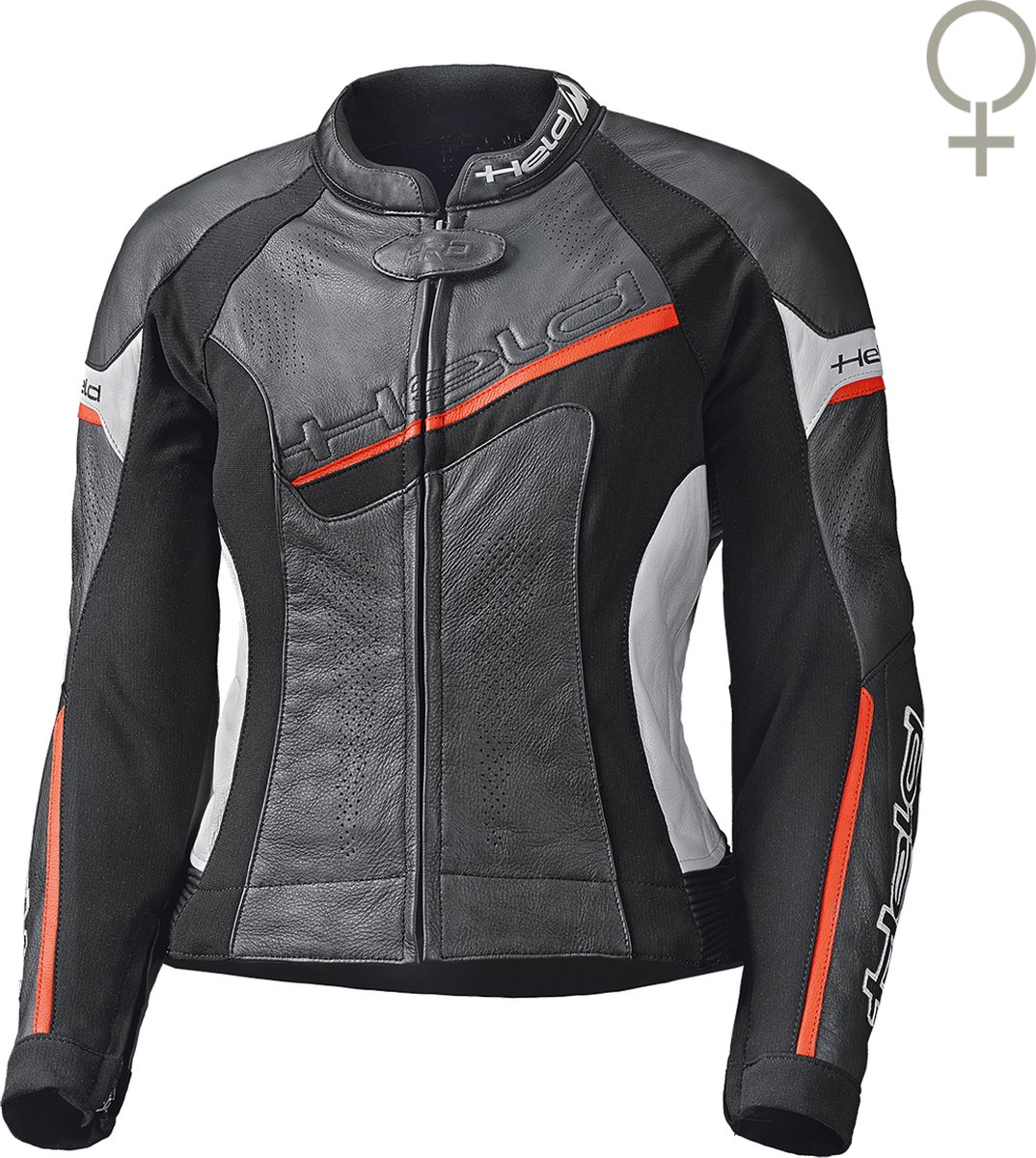 Held Debbie II Geperforeerd Dames Zwart Wit Rood Leren Motorjas - Jas