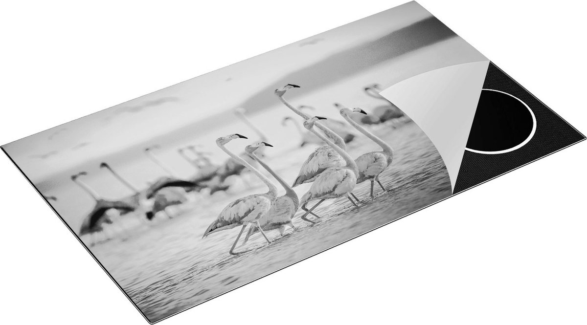 Chefcare Inductie Beschermer Kudde Flamingo's in het Water - Zwart Wit - 91,2x52 cm - Afdekplaat Inductie - Kookplaat Beschermer - Inductie Mat