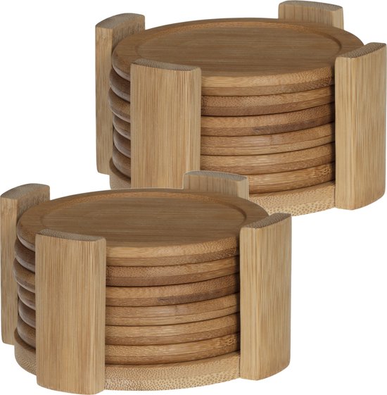 Set de 18x sous-verres ronds en verre D10 cm bambou