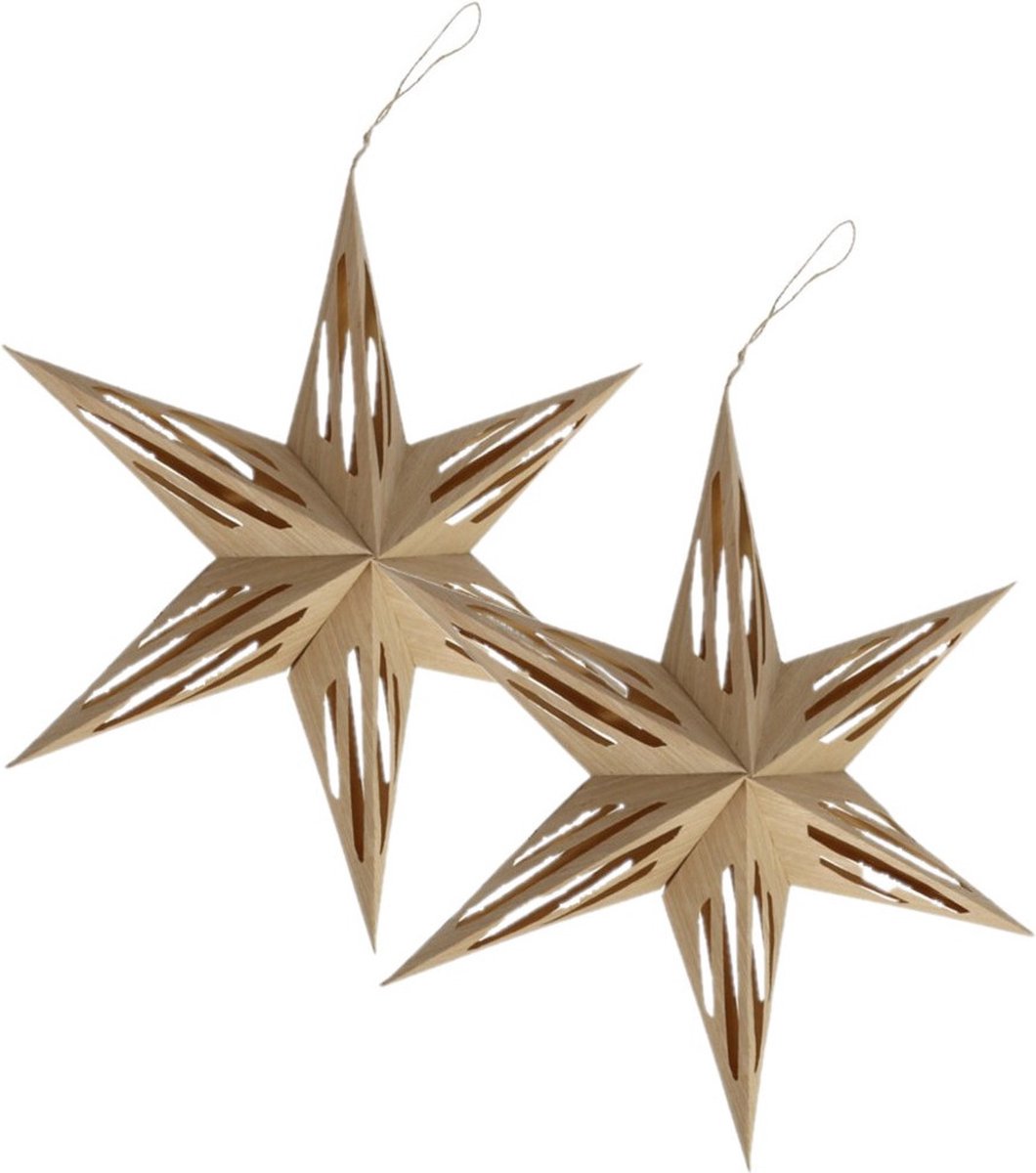 Gerimport Papieren kerstster lampion lichtbruin 40 cm - 2x stuks - kerstdecoratie - sfeervol - lichtgewicht - feestelijk