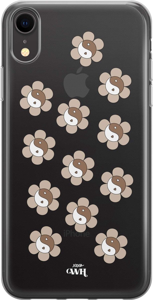 YinYang Flowers Nude - Transparant hoesje geschikt voor iPhone Xr hoesje transparant - Shockproof case met emoji YinYang geschikt voor Apple iPhone Xr - Doorzichtig hoesje met opdruk YinYang