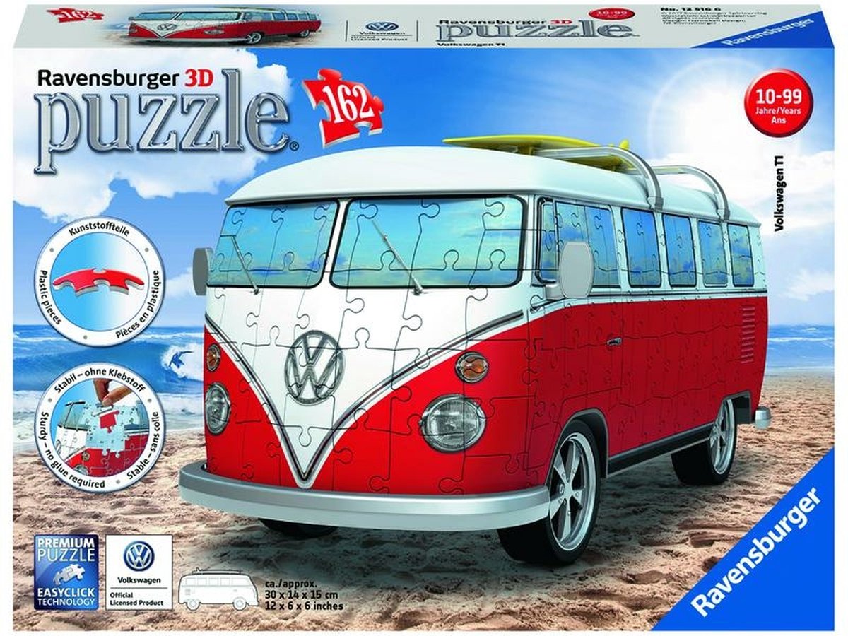 162 Teile Ravensburger 3D Puzzle Bus VW Volkswagen T1 Hippie Style 12532 