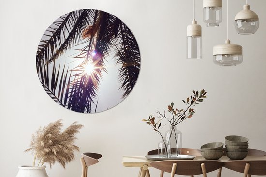 WallCircle - Wall Circle - Wall Circle Indoor - Feuilles de Palmier - Soleil - Été - 140x140 cm - Décoration murale - Peintures Ronds