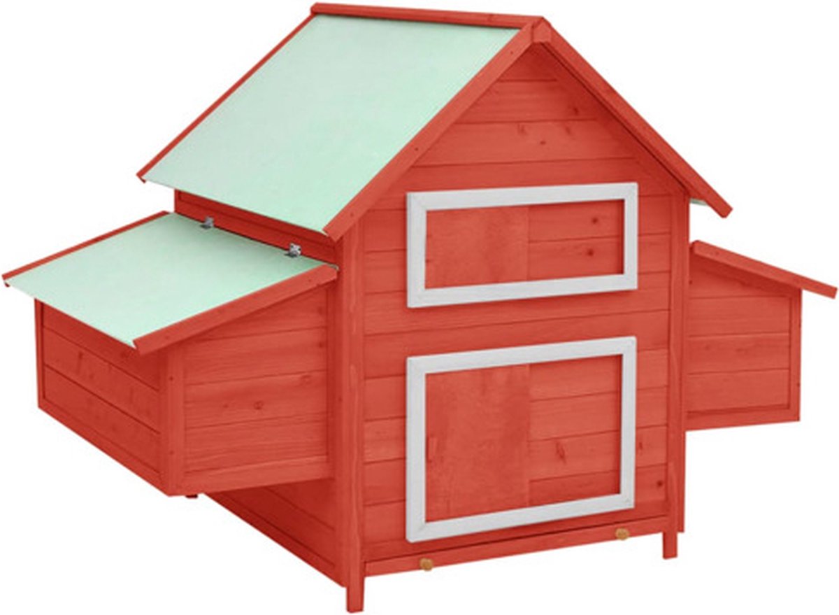 Bol.com vidaXL - Kippenhok - 150x96x110 - cm - massief - vurenhout - rood - en - wit aanbieding