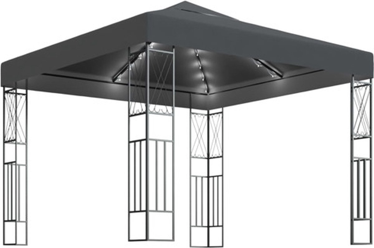 vidaXL Prieel met LED-lichtslinger 3x3 m stof antracietkleurig